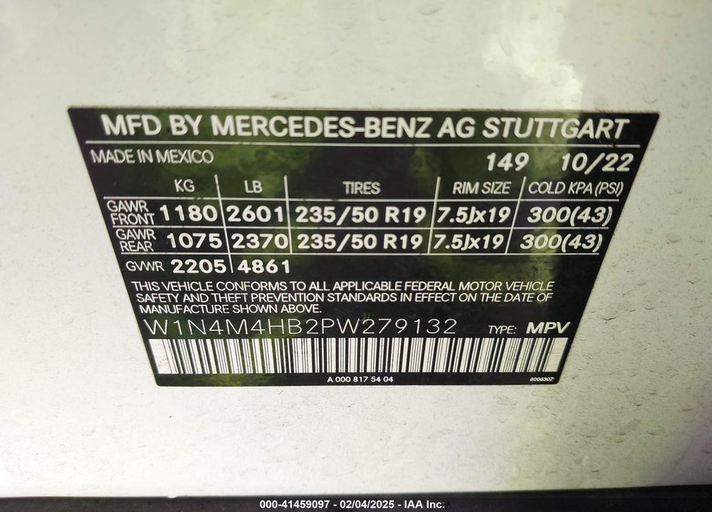 2023 MERCEDES-BENZ GLB 250 VIN: W1N4M4HB2PW279132