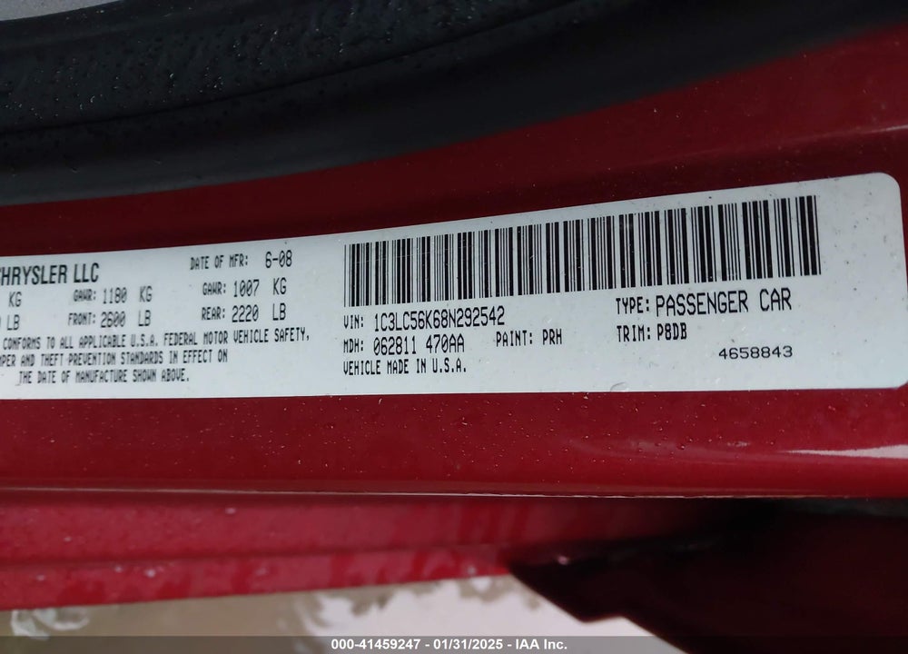 2008 CHRYSLER SEBRING TOURING VIN: 1C3LC56K68N292542