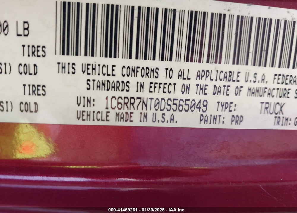 2013 RAM 1500 VIN: 1C6RR7NT0DS565049