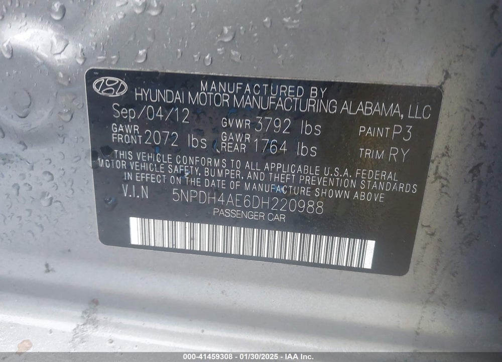 2013 HONDA OTHER VIN: 5NPDH4AE6DH220988