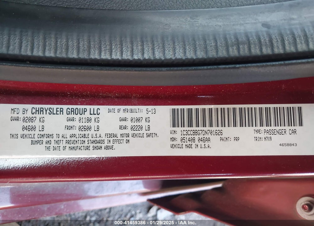 2013 CHRYSLER 200 VIN: 1C3CCBBG7DN701626