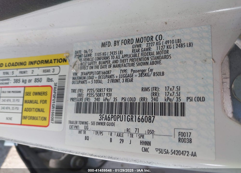 2016 FORD FUSION ENERGI SE LUXURY VIN: 3FA6P0PU1GR166087