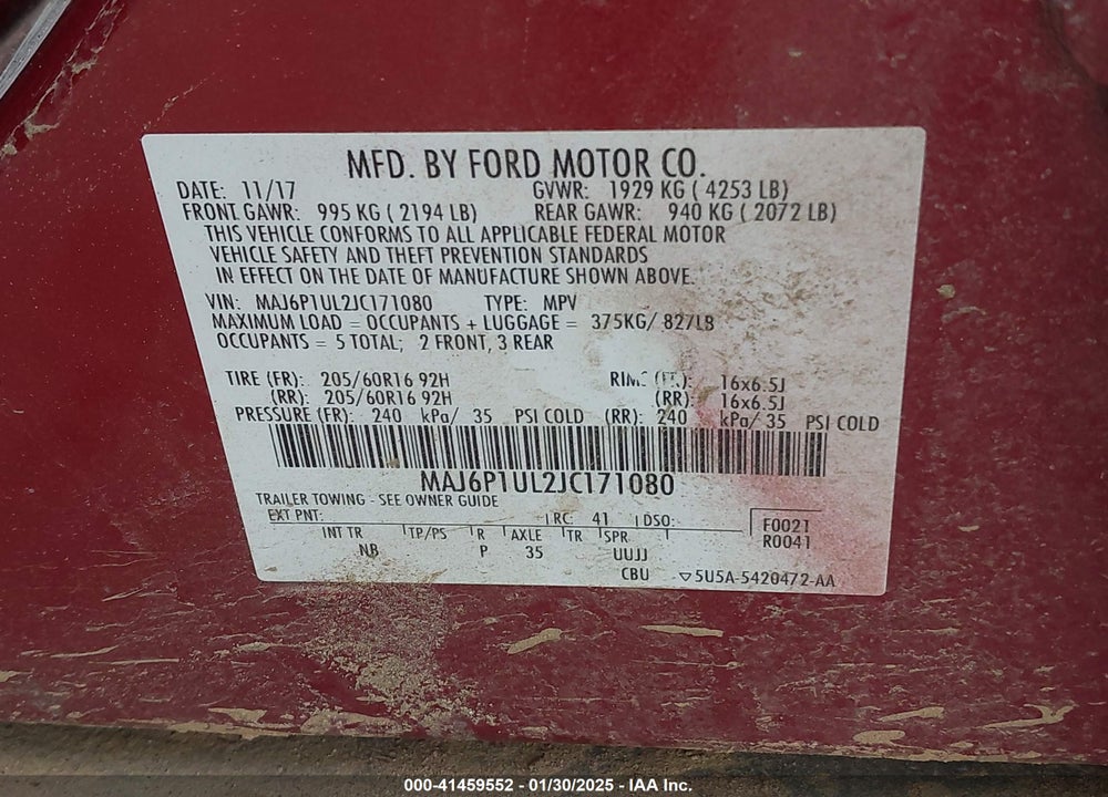 2018 FORD ECOSPORT SE VIN: MAJ6P1UL2JC171080