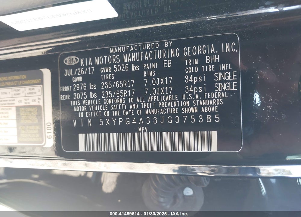 2018 KIA SORENTO 2.4L LX VIN: 5XYPG4A33JG375385