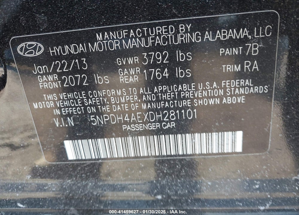 2013 HYUNDAI ELANTRA VIN: 5NPDH4AEXDH281101