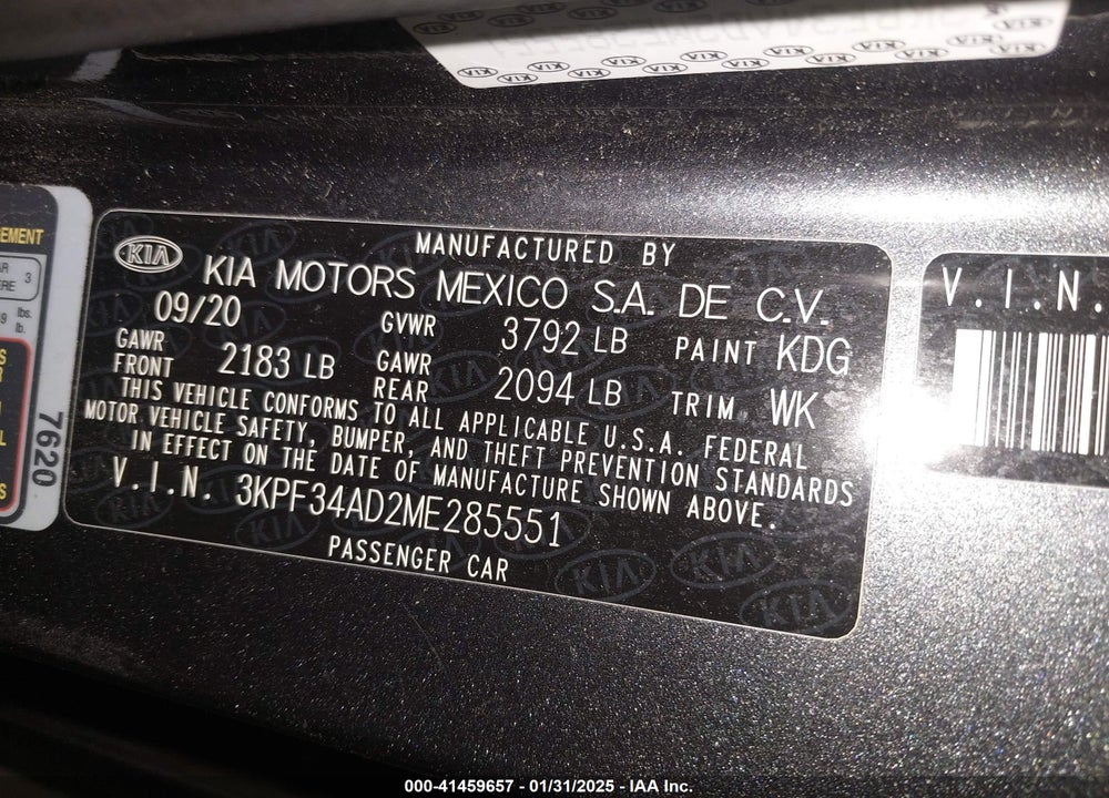 2021 KIA FORTE VIN: 3KPF34AD2ME285551