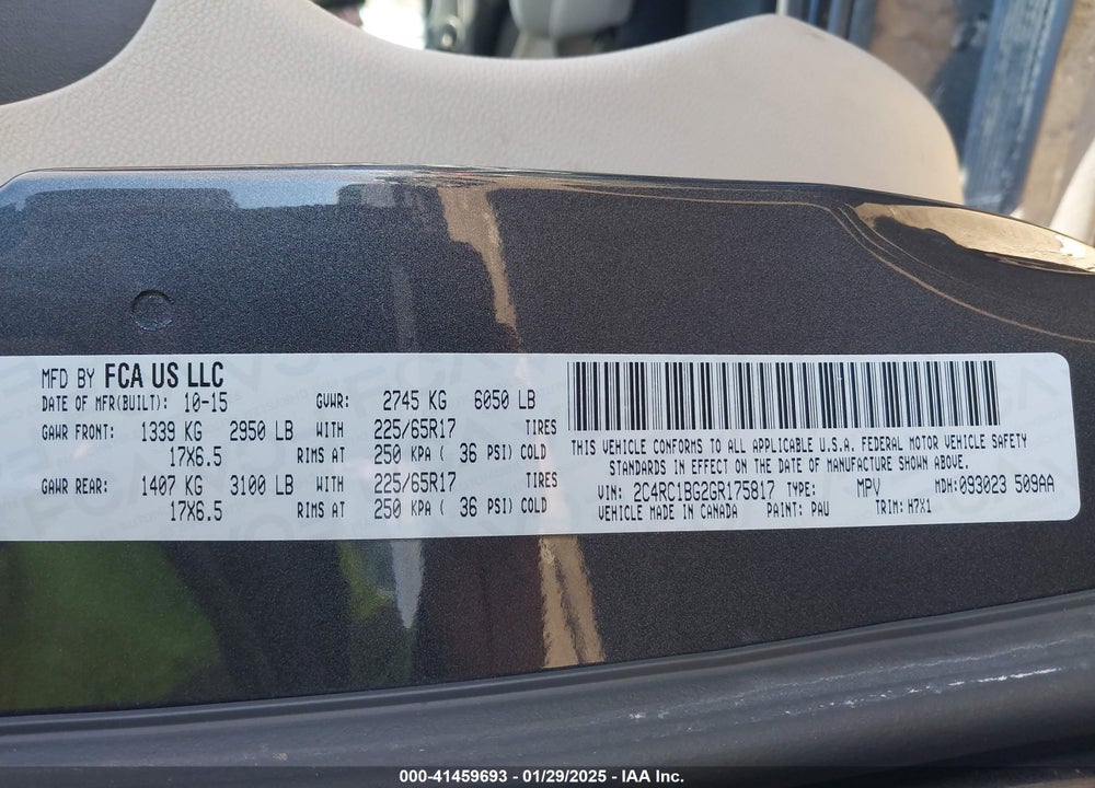 2016 CHRYSLER TOWN & COUNTRY TOURING VIN: 2C4RC1BG2GR175817