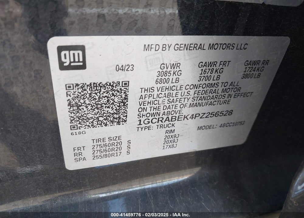 2023 CHEVROLET SILVERADO VIN: 1GCRABEK4PZ256528