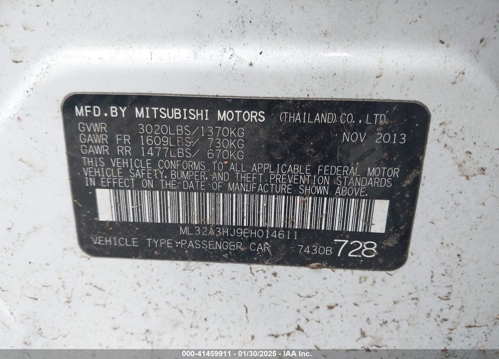 2014 MITSUBISHI MIRAGE DE VIN: ML32A3HJ9EH014611