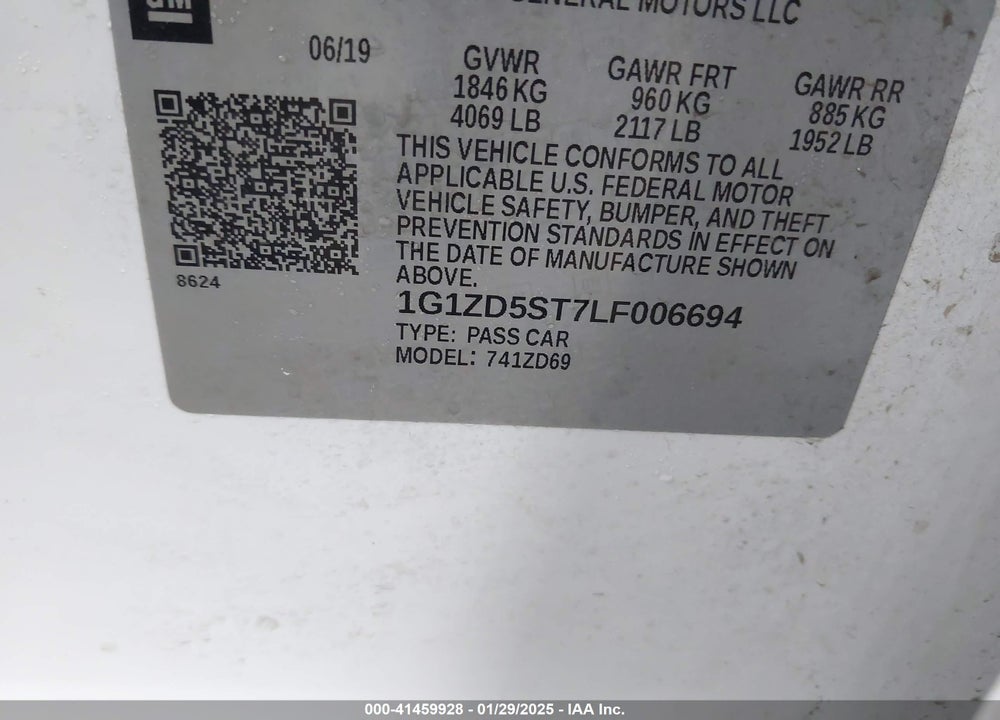 2020 CHEVROLET MALIBU VIN: 1G1ZD5ST7LF006694