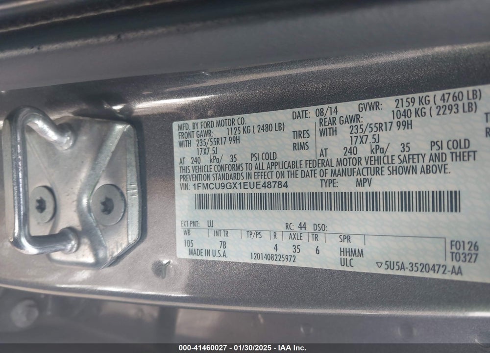 2014 FORD ESCAPE SE VIN: 1FMCU9GX1EUE48784