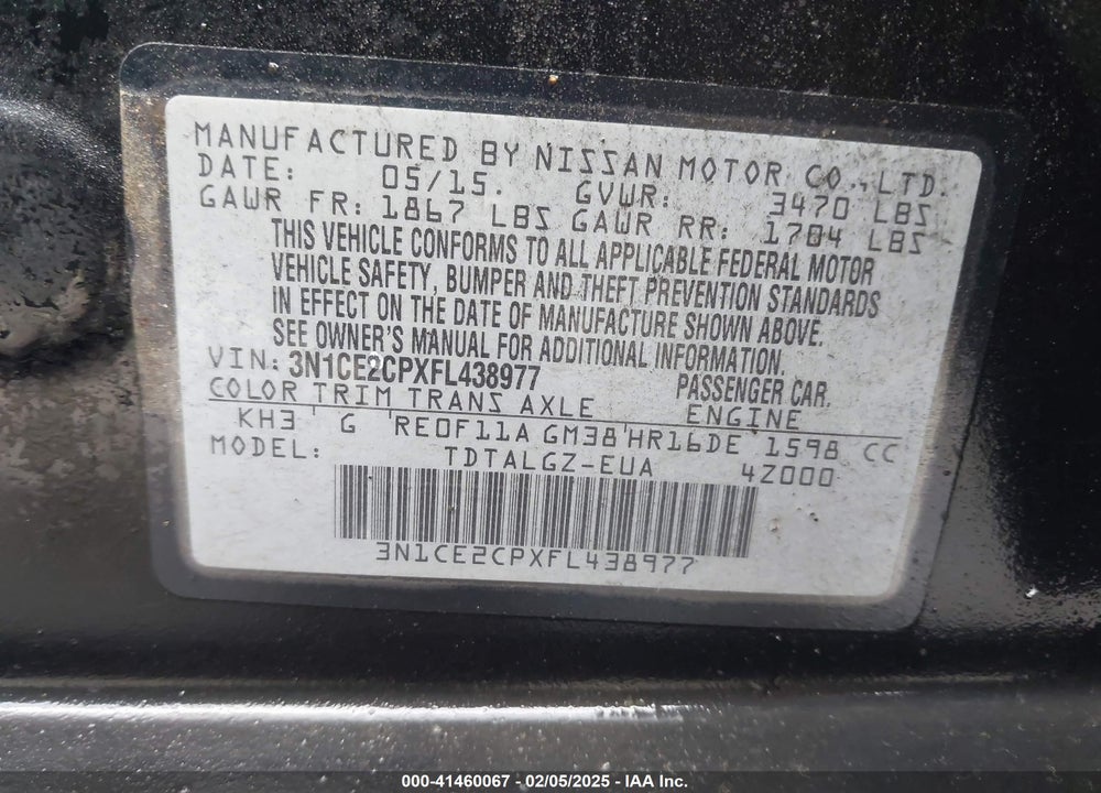 2015 NISSAN VERSA NOTE VIN: 3N1CE2CPXFL438977