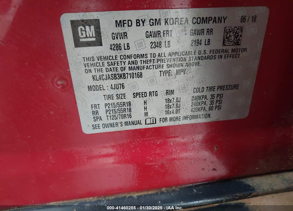 2019 BUICK ENCORE VIN: KL4CJASB3KB710168