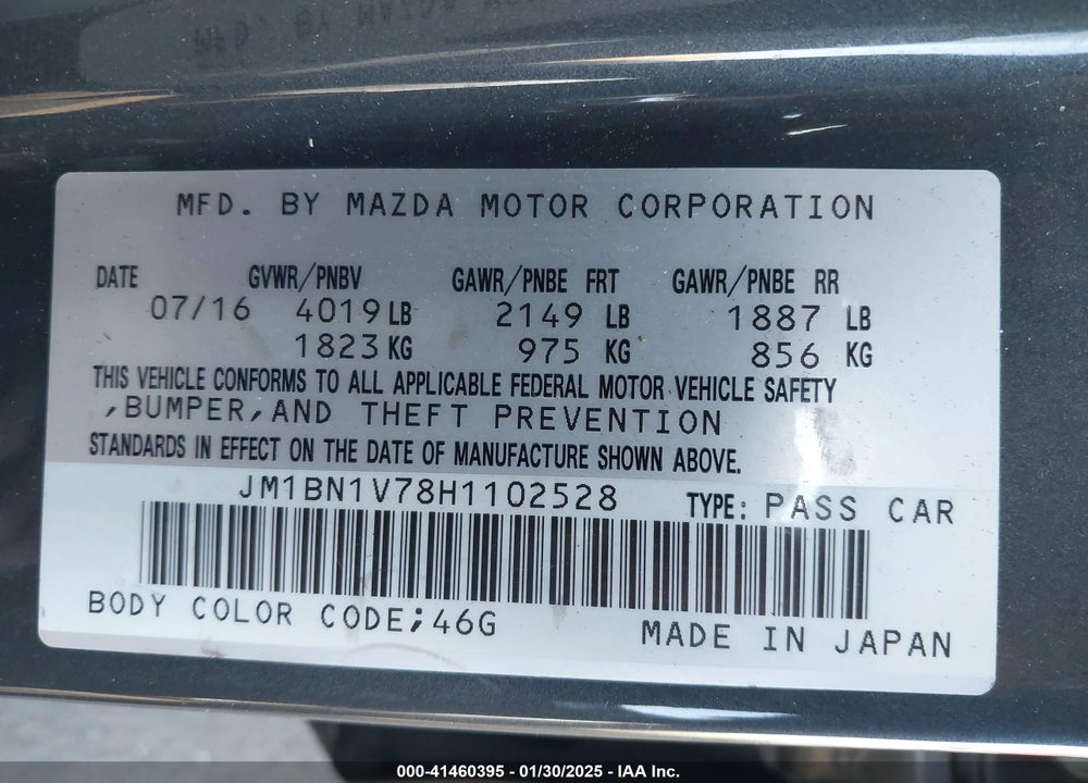 2017 MAZDA 3 VIN: JM1BN1V78H1102528