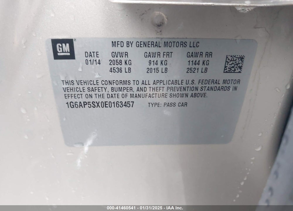 2014 CADILLAC CTS VIN: 1G6AP5SX0E0163457