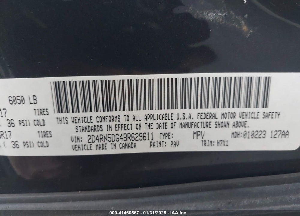 2011 DODGE GRAND CARAVAN CREW VIN: 2D4RN5DG4BR629611