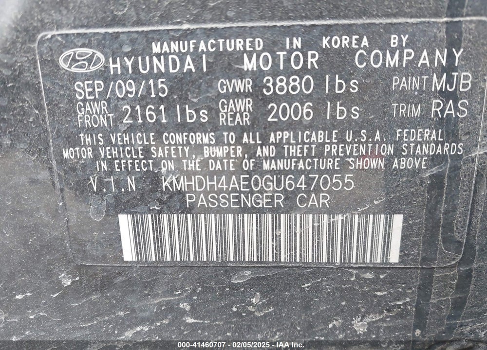 2016 HYUNDAI ELANTRA VIN: KMHDH4AE0GU647055