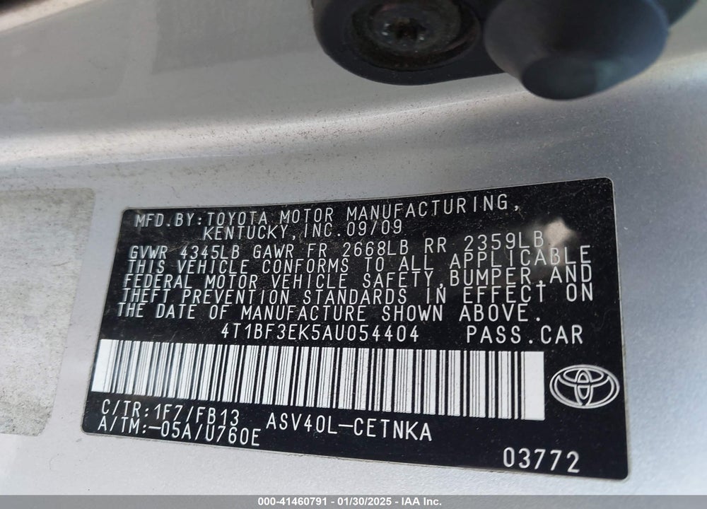 2010 TOYOTA CAMRY VIN: 4T1BF3EK5AU054404