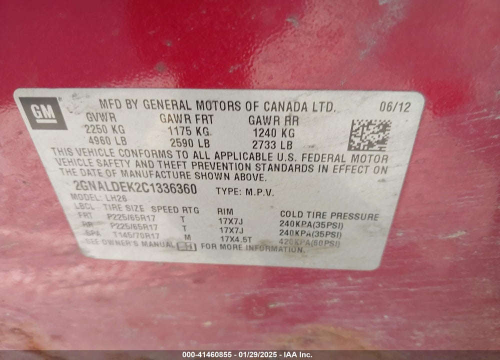 2012 CHEVROLET EQUINOX VIN: 2GNALDEK2C1336360
