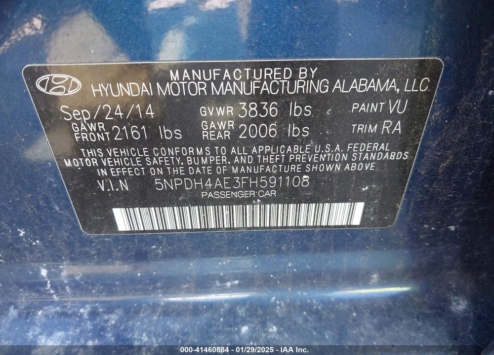 2015 HYUNDAI ELANTRA VIN: 5NPDH4AE3FH591108