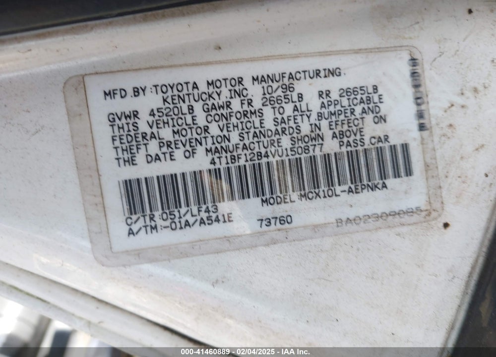 1997 TOYOTA AVALON VIN: 4T1BF12B4VU150877