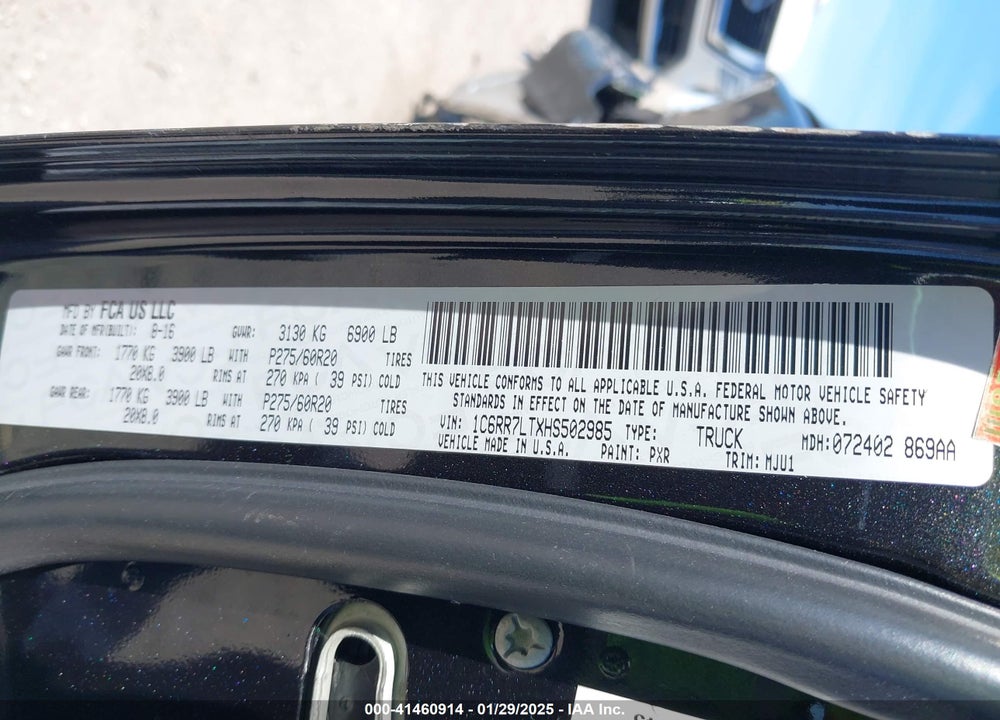 2017 RAM 1500 VIN: 1C6RR7LTXHS502985
