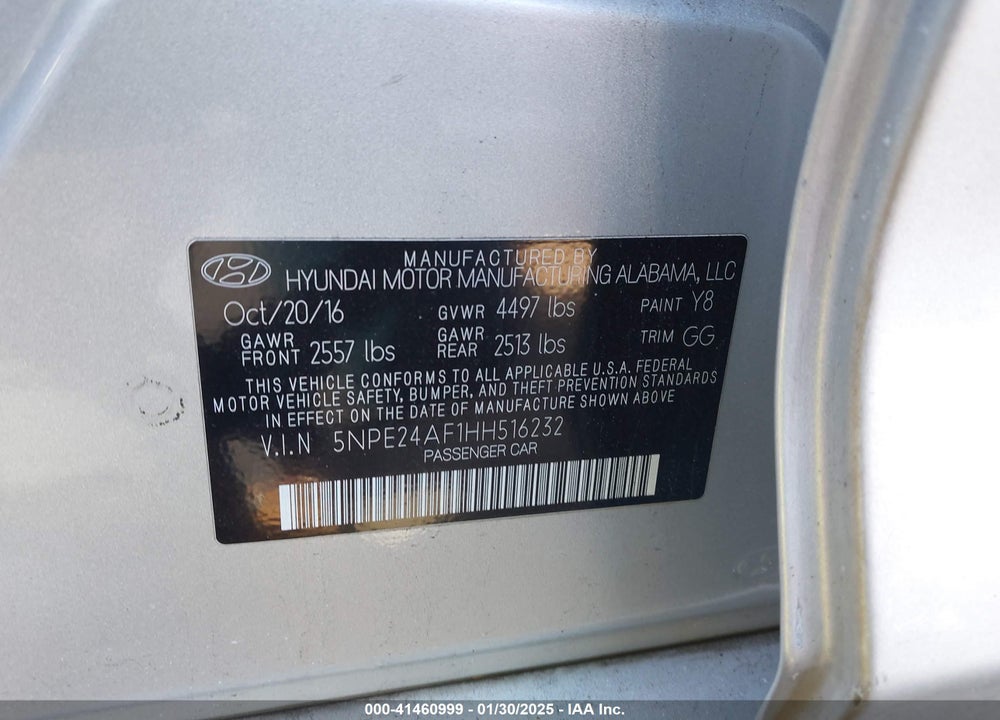 2017 HYUNDAI SONATA VIN: 5NPE24AF1HH516232