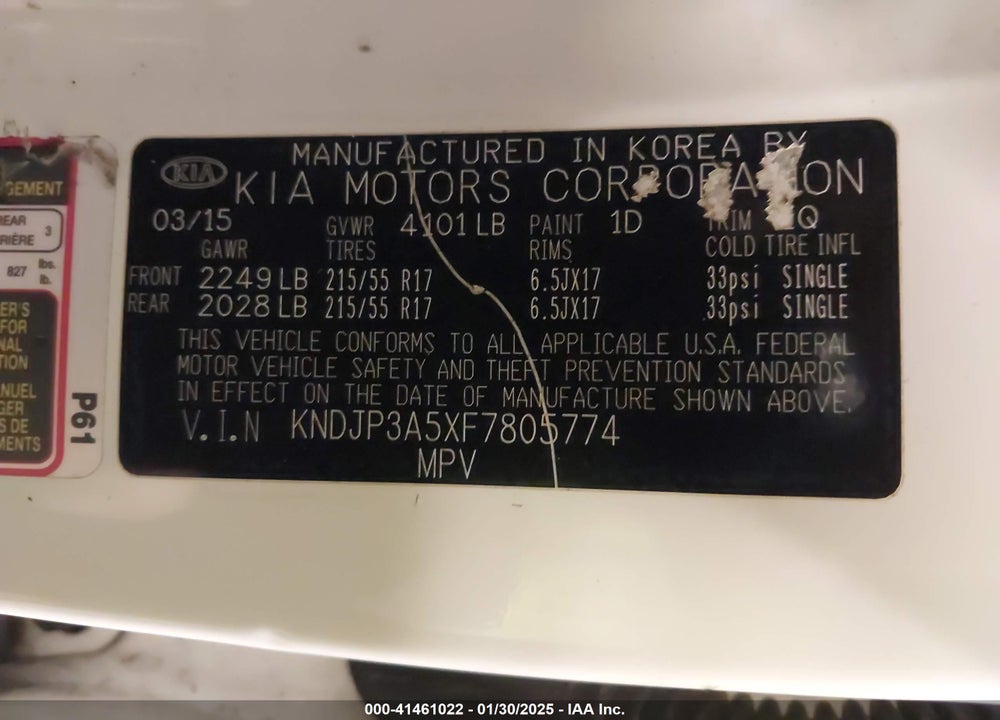 2015 KIA SOUL VIN: KNDJP3A5XF7805774