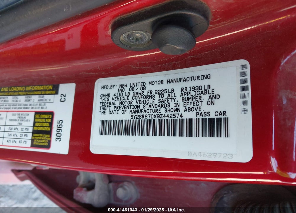2009 PONTIAC VIBE VIN: 5Y2SR670X9Z442574