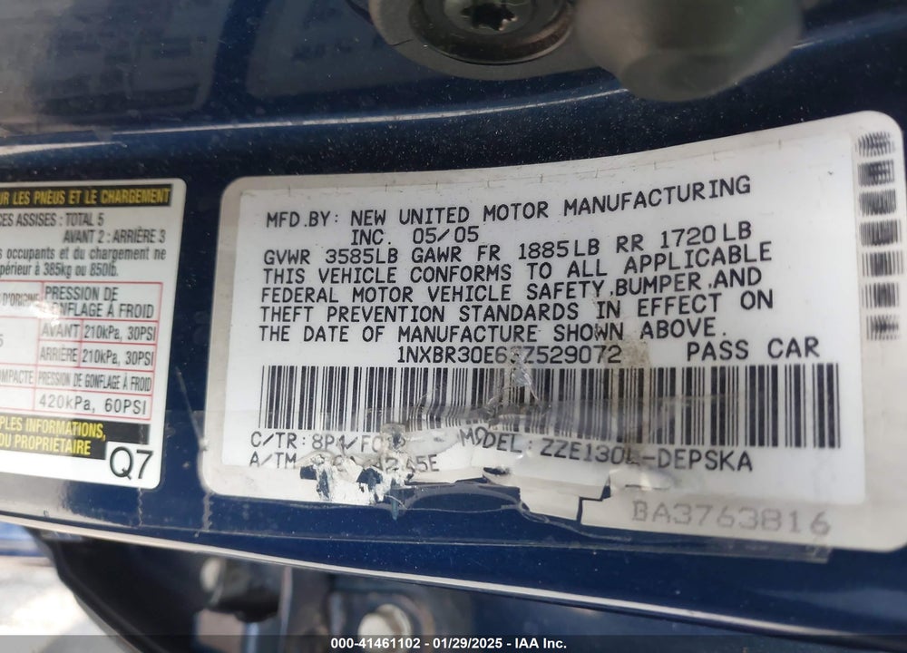 2005 TOYOTA COROLLA S VIN: 1NXBR30E65Z529072