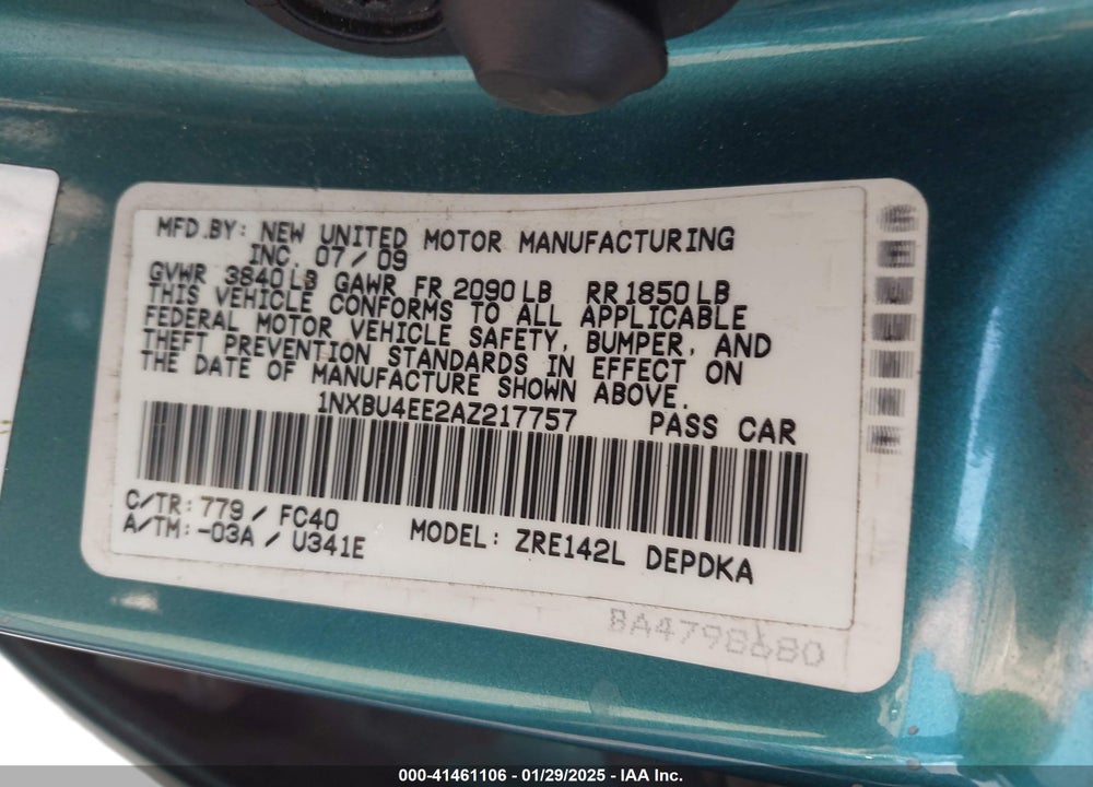 2010 TOYOTA COROLLA LE VIN: 1NXBU4EE2AZ217757