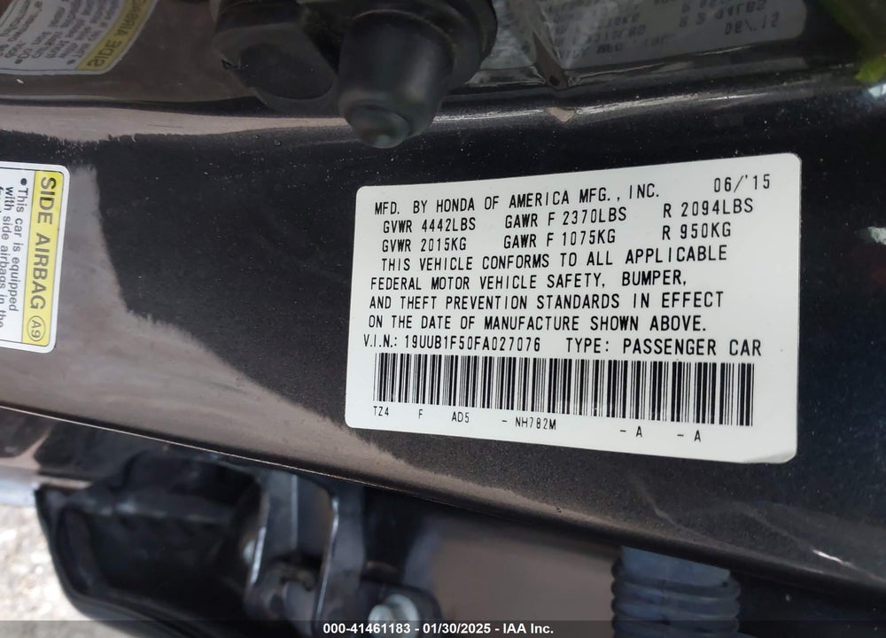 2015 ACURA TLX VIN: 19UUB1F50FA027076