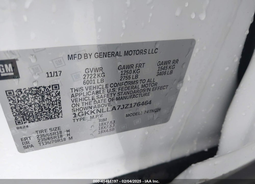 2018 GMC ACADIA VIN: 1GKKNLLA7JZ176464