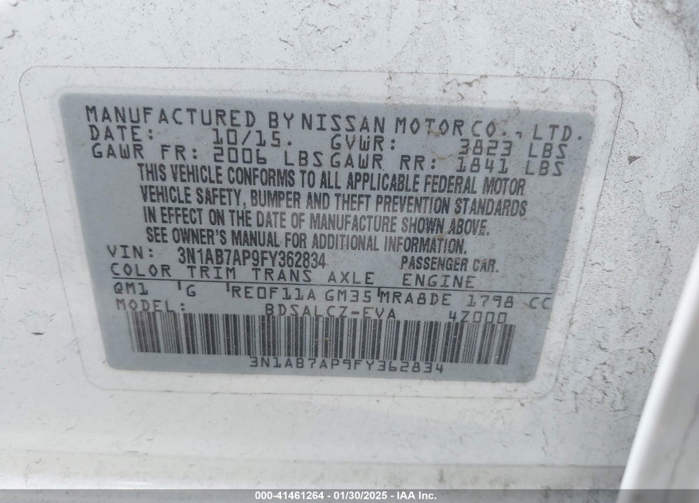 2015 NISSAN SENTRA VIN: 3N1AB7AP9FY362834
