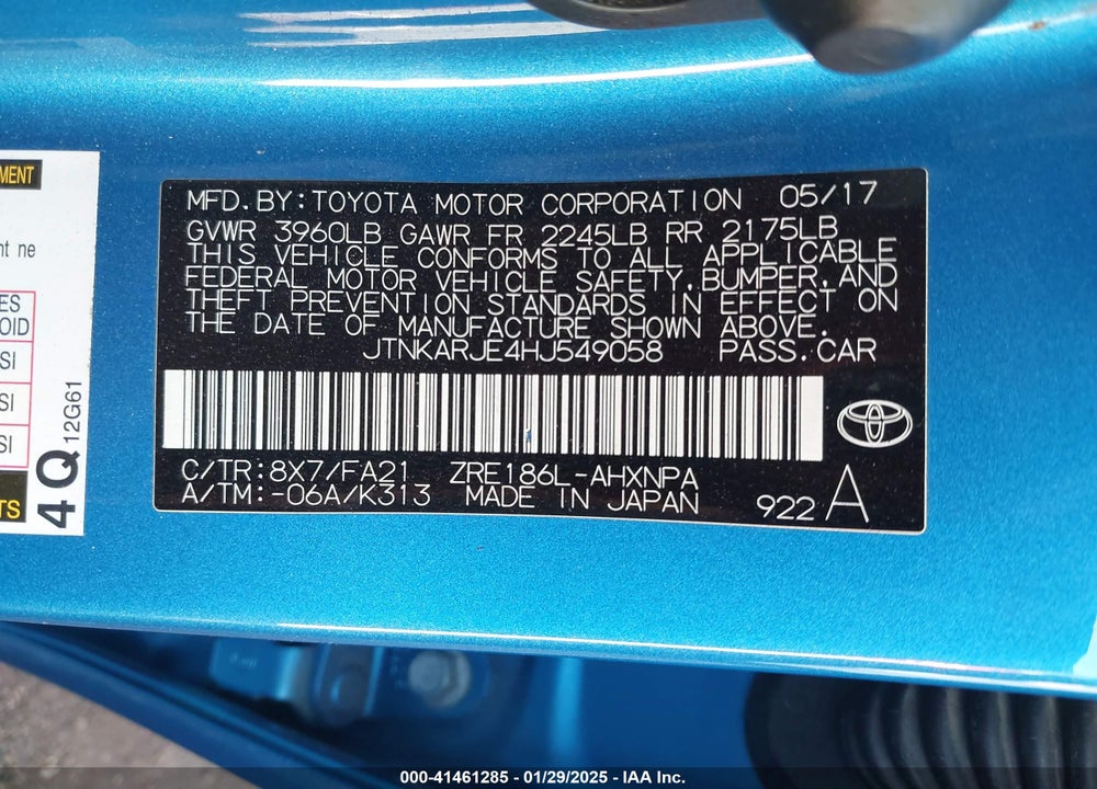 2017 TOYOTA COROLLA IM VIN: JTNKARJE4HJ549058