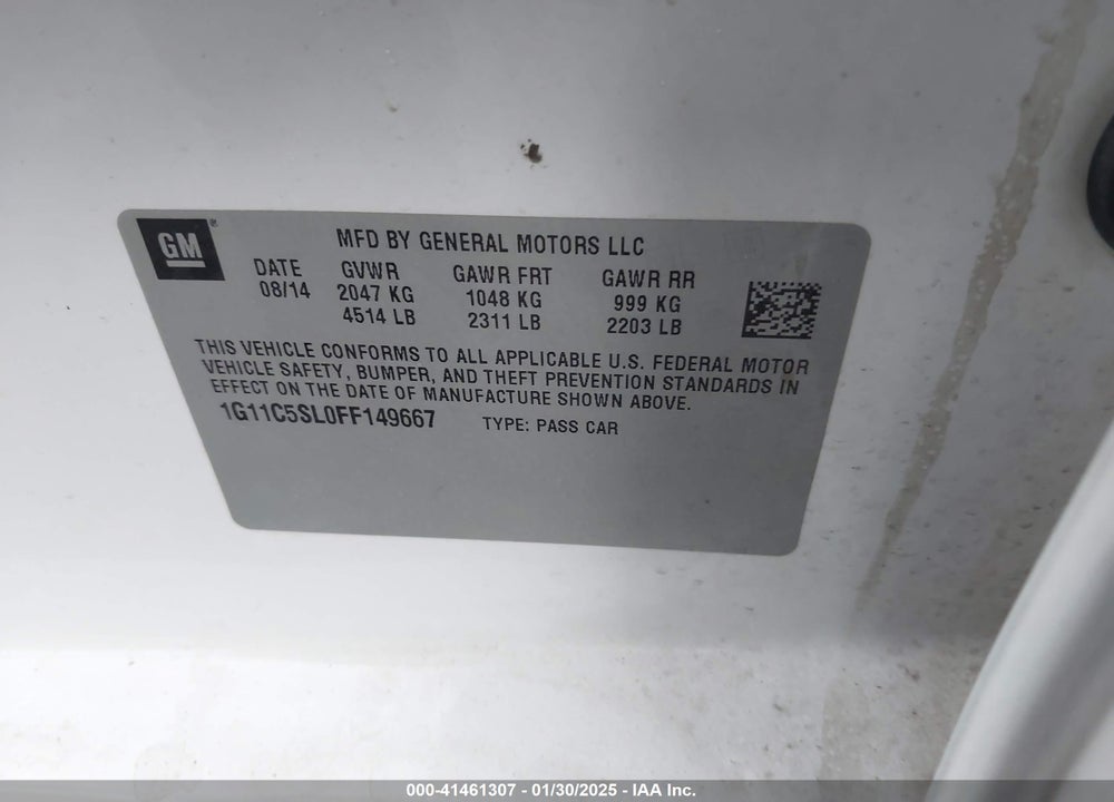 2015 CHEVROLET MALIBU VIN: 1G11C5SL0FF149667