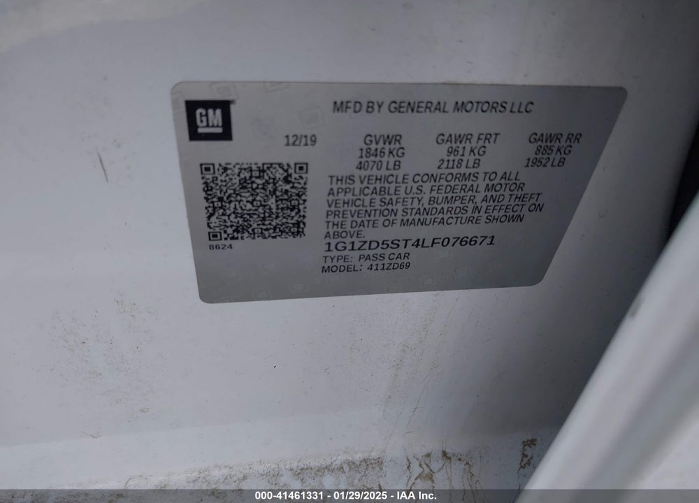 2020 CHEVROLET MALIBU FWD LT VIN: 1G1ZD5ST4LF076671