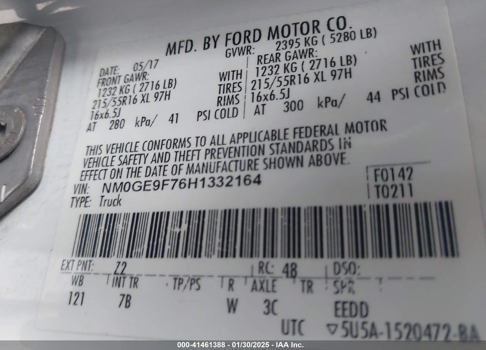 2017 FORD TRANSIT CONNECT XLT VIN: NM0GE9F76H1332164