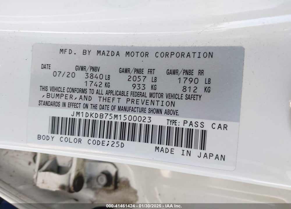 2021 MAZDA CX-3 SPORT VIN: JM1DKDB75M1500023