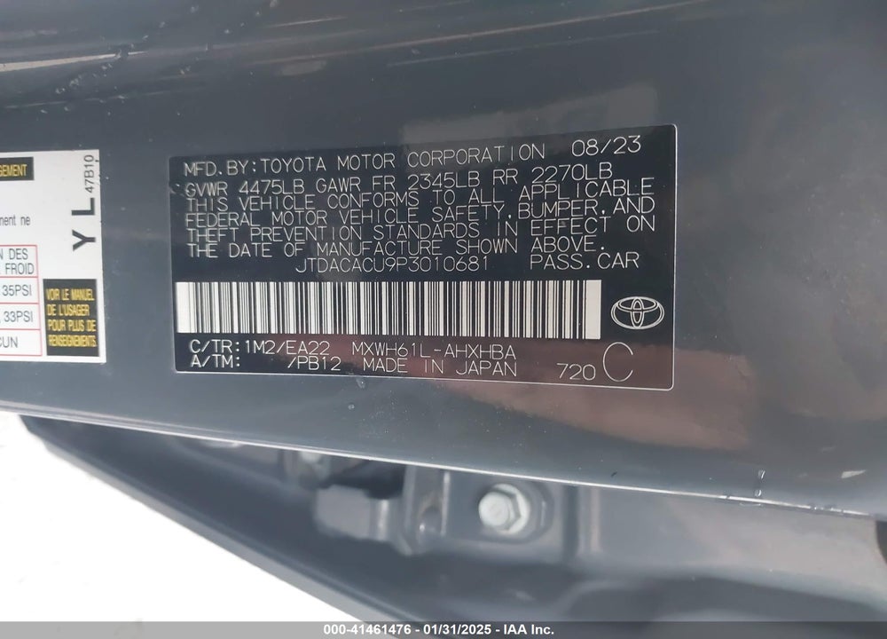 2023 TOYOTA PRIUS PRIME VIN: JTDACACU9P3010681