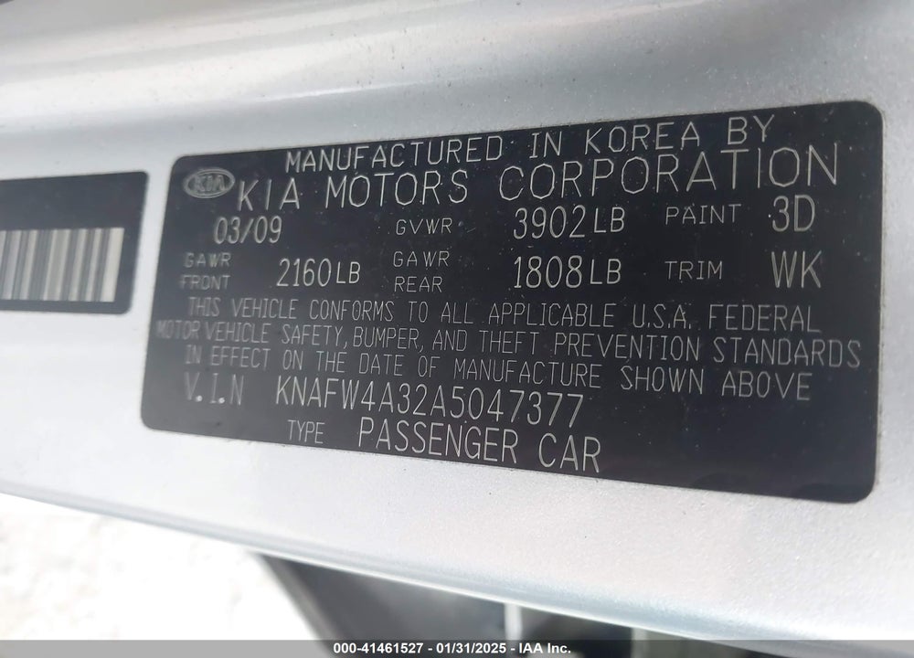 2010 KIA FORTE SX VIN: KNAFW4A32A5047377