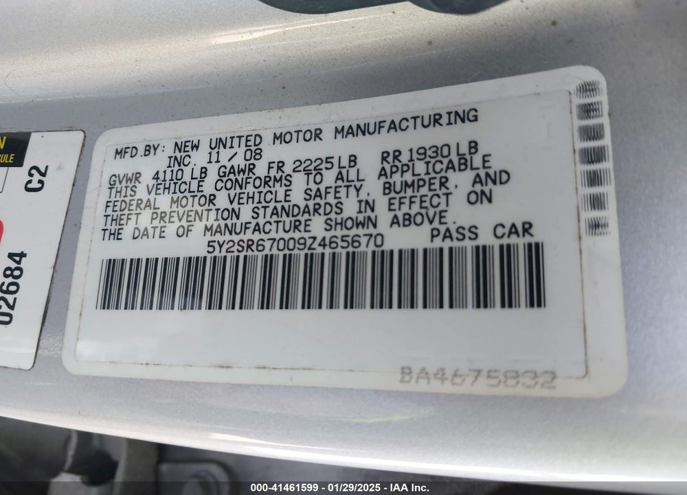 2009 PONTIAC VIBE VIN: 5Y2SR67009Z465670