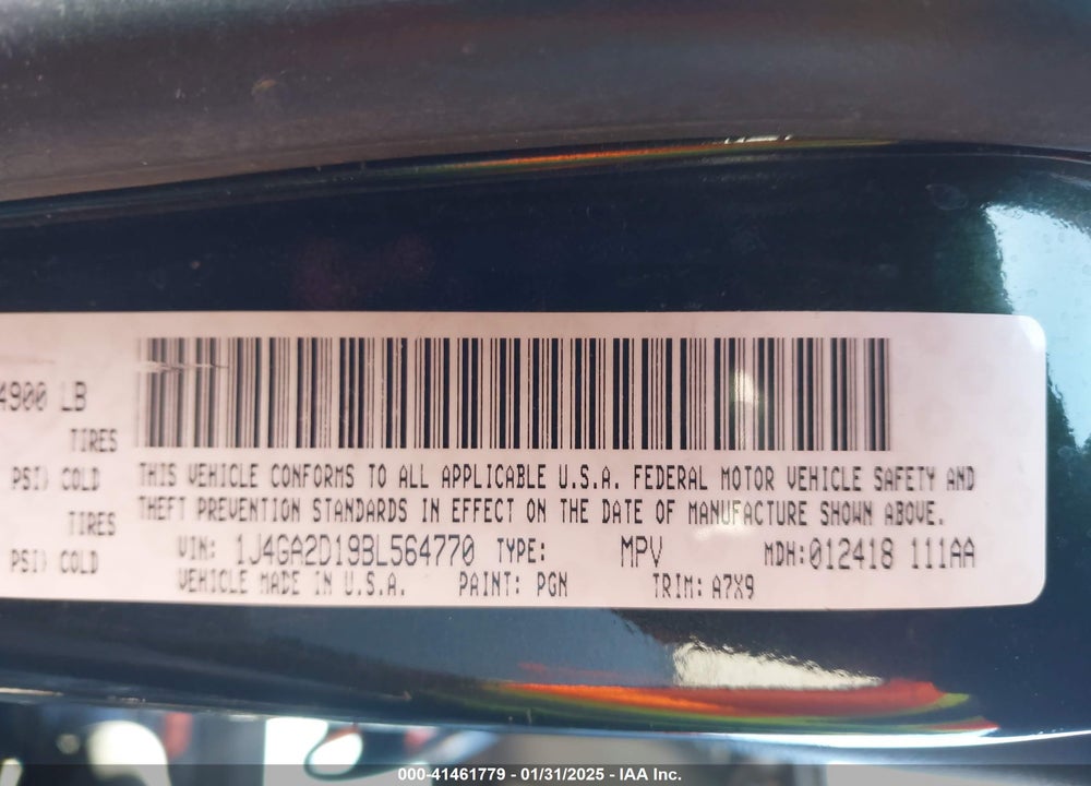 2011 JEEP WRANGLER / VIN: 1J4GA2D19BL564770