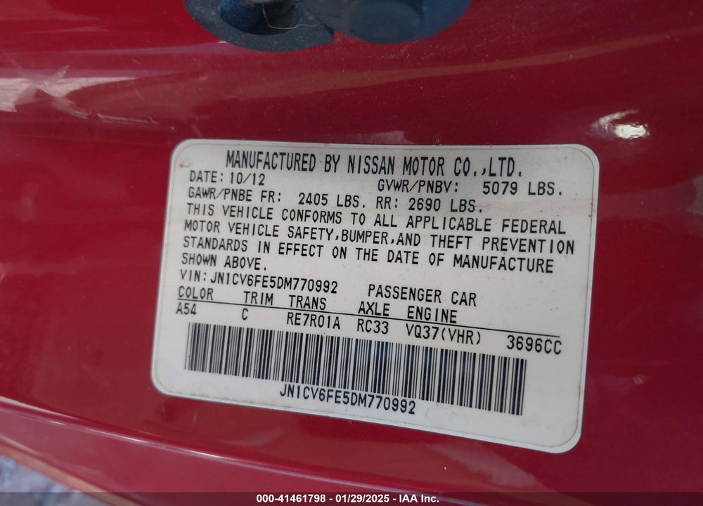 2013 INFINITI G37 VIN: JN1CV6FE5DM770992