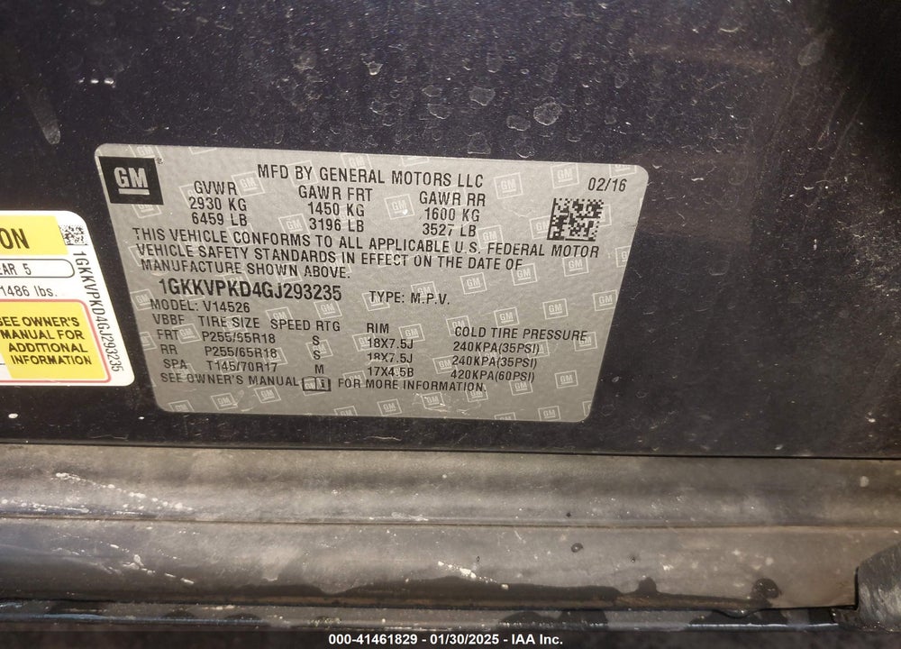 2016 GMC ACADIA SLE-2 VIN: 1GKKVPKD4GJ293235