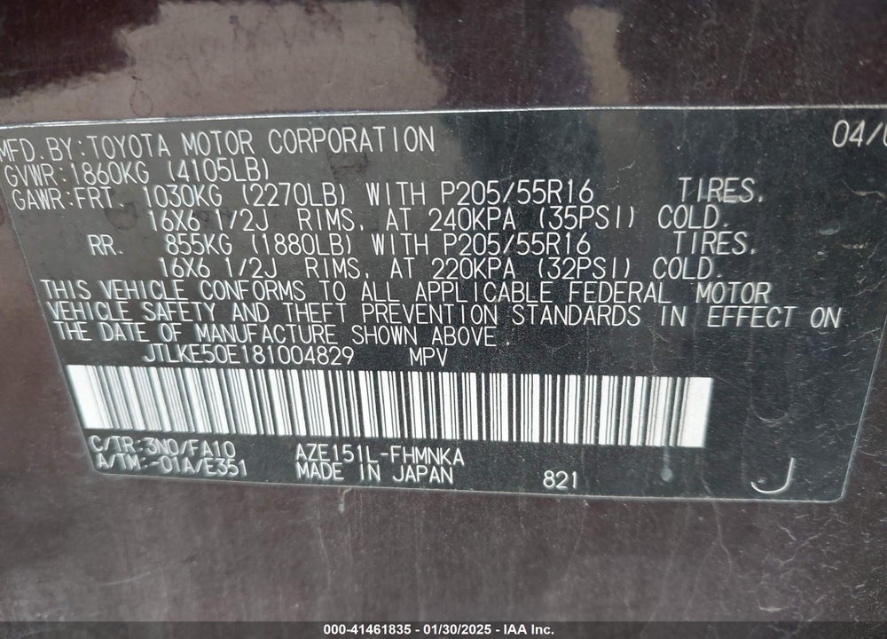 2008 SCION XB BASE (M5) VIN: JTLKE50E181004829