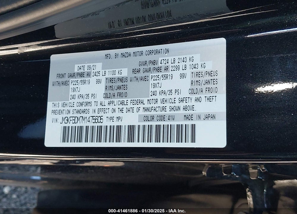 2021 MAZDA CX-5 GRAND TOURING VIN: JM3KFBDM7M1475605