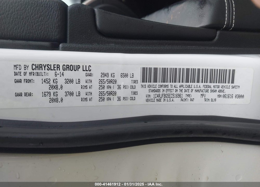 2014 JEEP GRAND CHEROKEE LIMITED VIN: 1C4RJFBG5EC516961