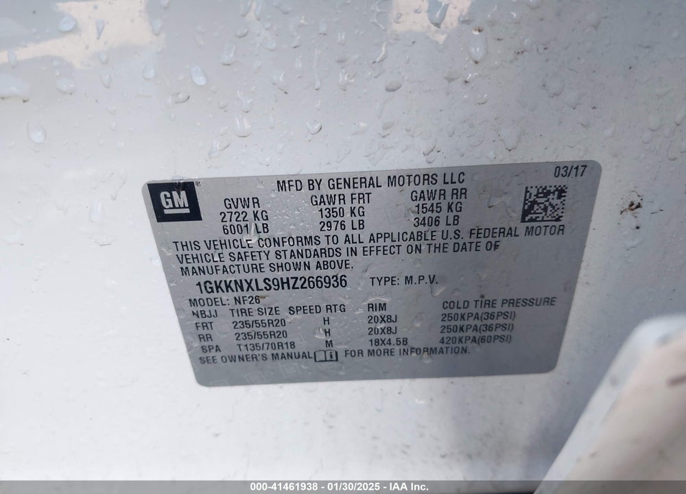 2017 GMC ACADIA DENALI VIN: 1GKKNXLS9HZ266936