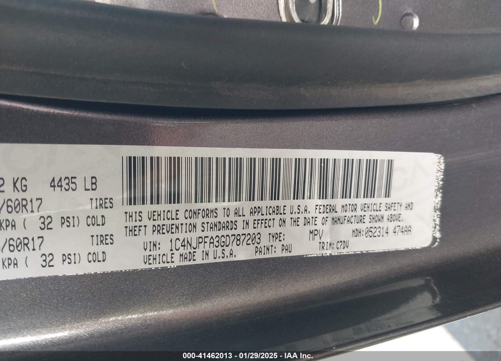 2016 JEEP PATRIOT LATITUDE VIN: 1C4NJPFA3GD787203